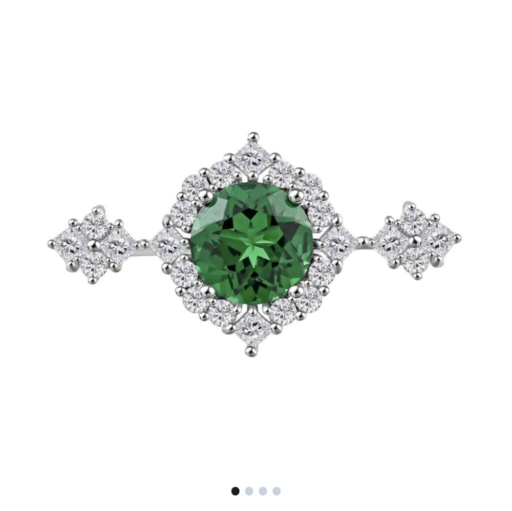 🆕️SIMULATED EMERALD COLORED DIAMOND & SIMULATED DIAMOND SILVER-TONE BROOCH